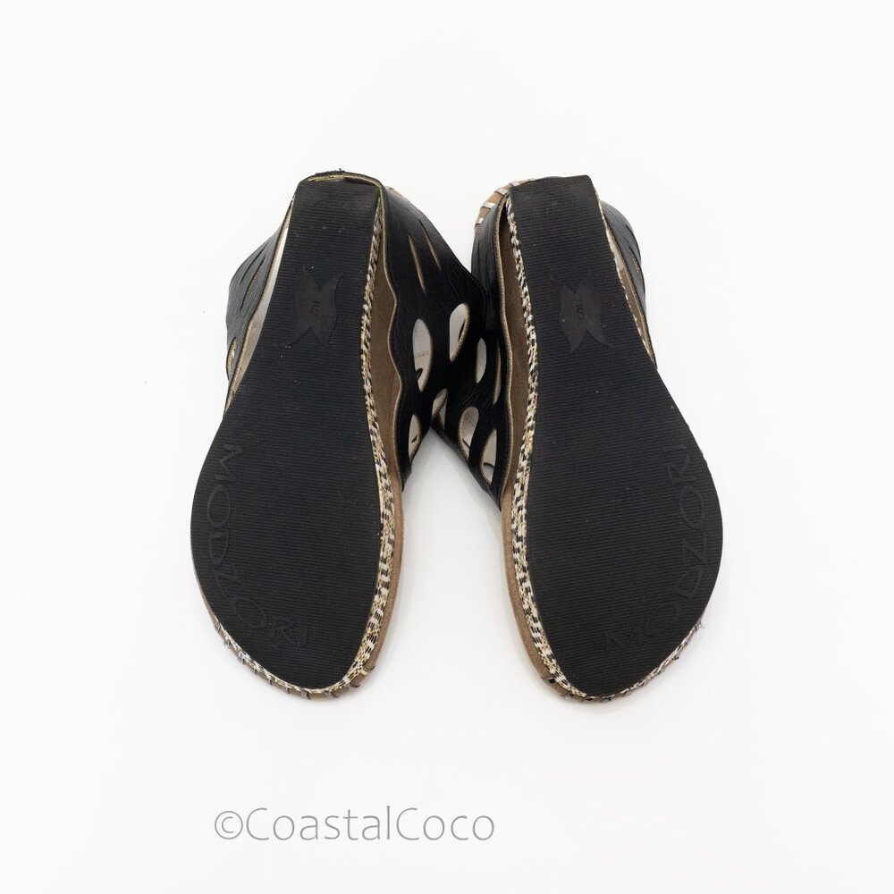 Modzori Troya Reversible Sandals 9 Wedge Thong Black/White Cutout Bohemian Artsy - Picture 8 of 10